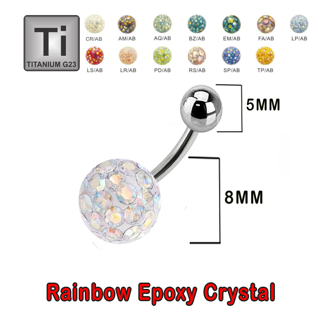 Titan G23 Bauchnabel Banana mit Regenbogen Kristall Epoxy Kugel (5+8mm) - Stärke 1.6mm