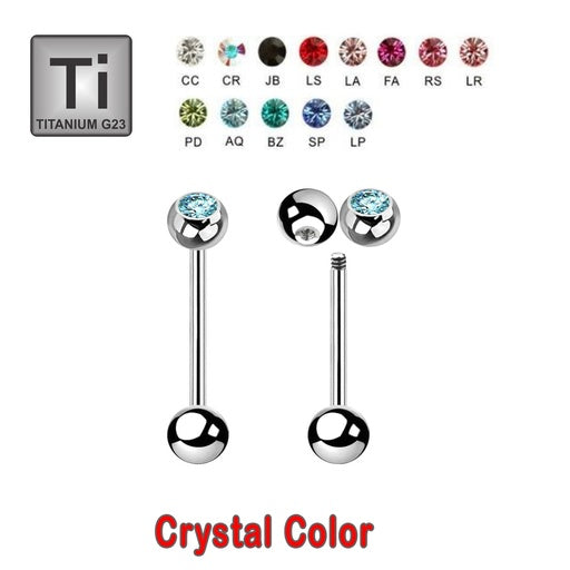 Titan G23 Barbell - Stärke 1.2mm mit Länge 6mm und Kugeln 2.5mm - mit einem Kristall in Kristallklar