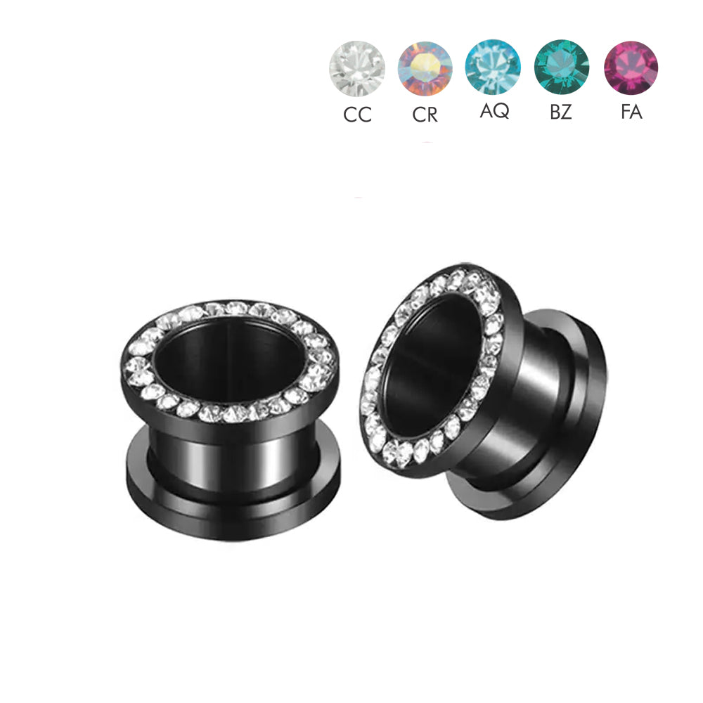 Acrylic Black Coated Hard Edge Gem Rimmed Tunnels in Different Sizes