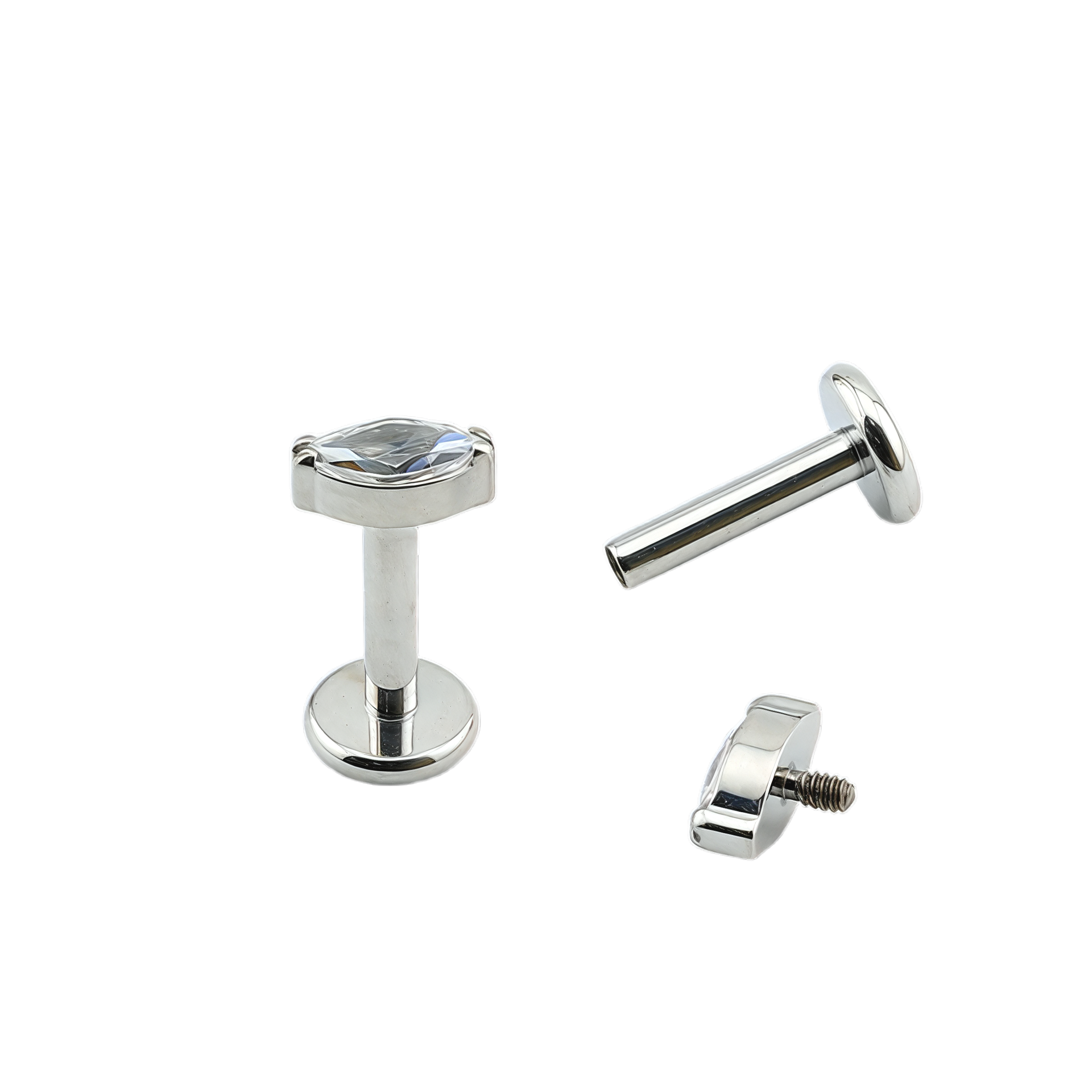 Premium Labret aus Titan G23 mit Weißgold Veredelung und Premium Kristall - Stärke 1.2mm mit Innengewinde 0.9mm