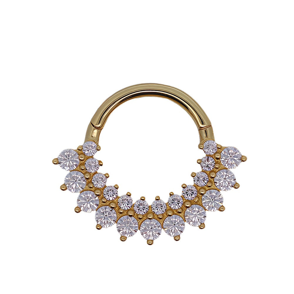 585er Echt-Gelbgold (14K) Segmentring Clicker mit synthetischen Diamanten - Stärke 1.2mm Durchmesser 8mm