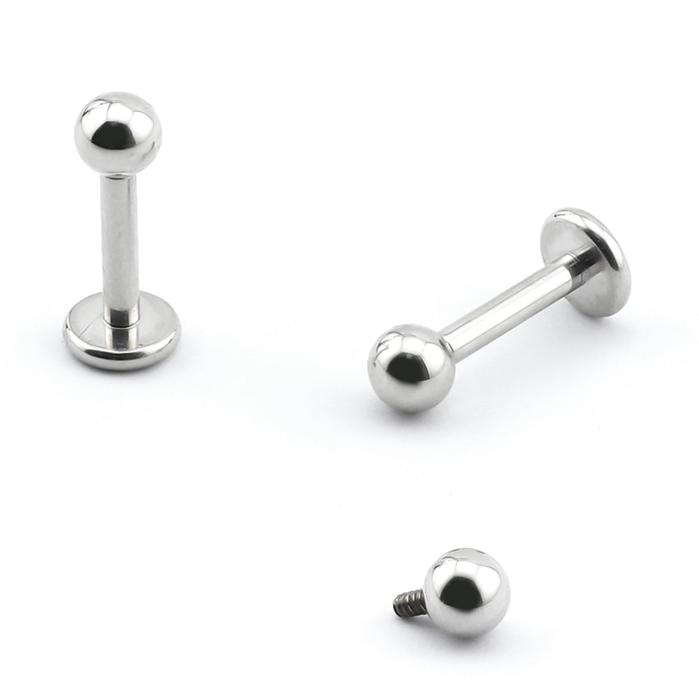 Premium Labret aus Titan G23 mit Weißgold Veredelung und Kugel - Stärke 1.2mm mit Innengewinde 0.9mm