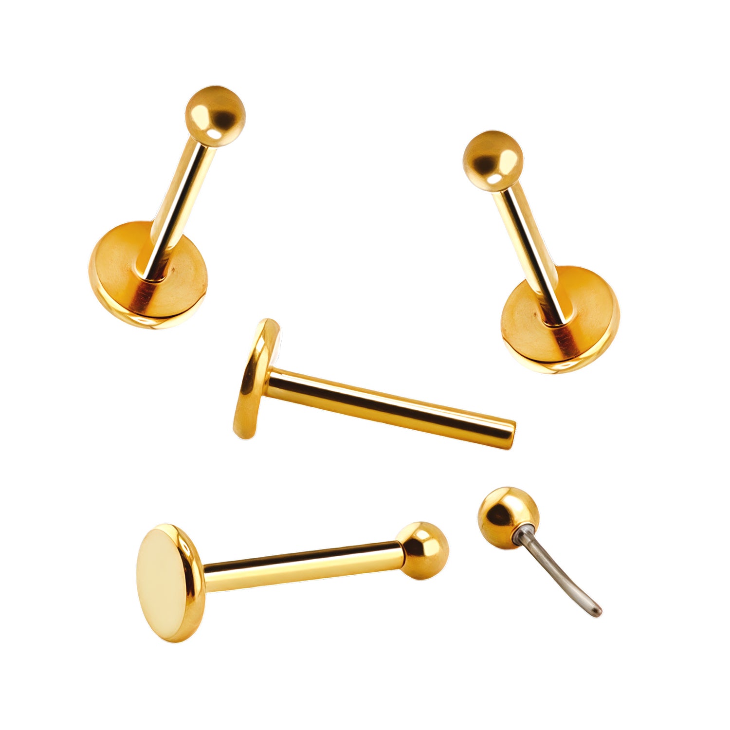 Premium Push-in Labret aus Titan G23 mit Gelbgold Veredelung und 2mm Kugel - Stärke 1.0mm Länge 8mm