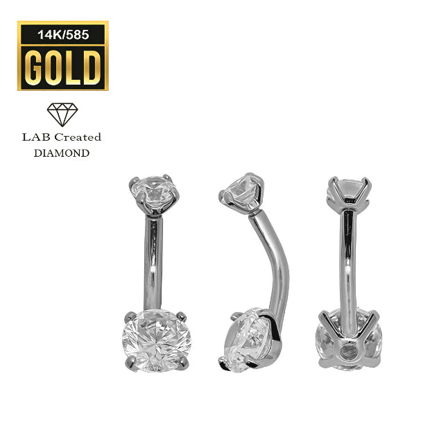 585er Echt-Weißgold (14K) Banana mit synthetischen Diamanten (4+6mm) in Krabbenfassung und Innengwinde - Stärke 1.6mm Länge 10mm