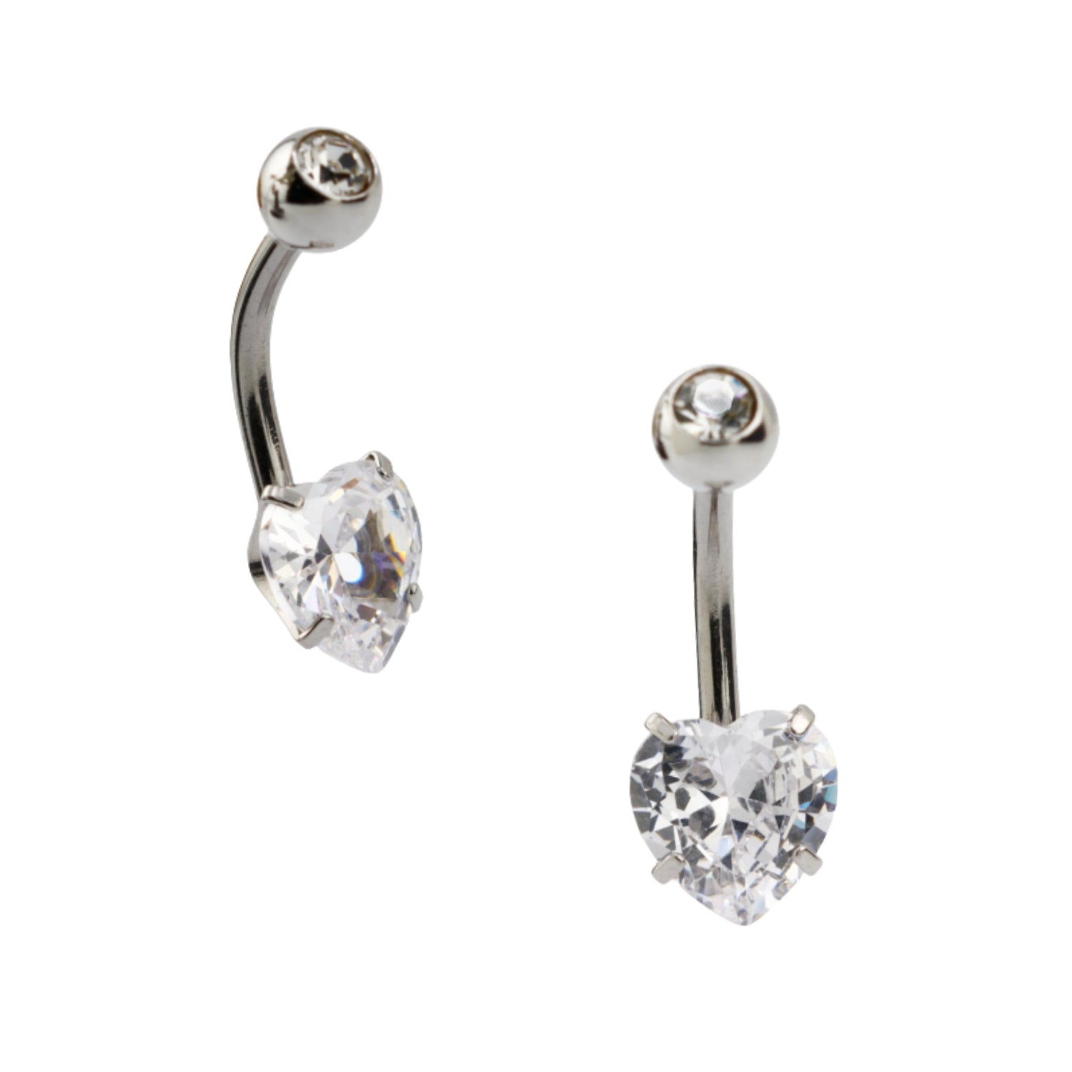 Steel Bauchnabel Banana mit Zirkonia (5+8mm) im Herz Design - Stärke 1.6mm Länge 10mm