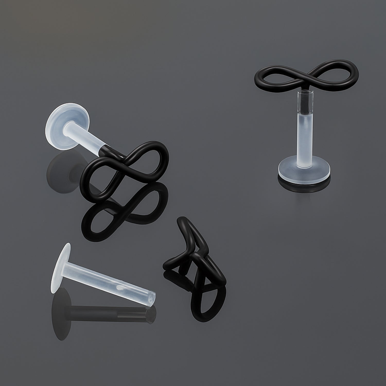 Push-In Bioflex Labret mit Black Steel Top im Endless Design - Stärke 1.2mm Länge 8mm