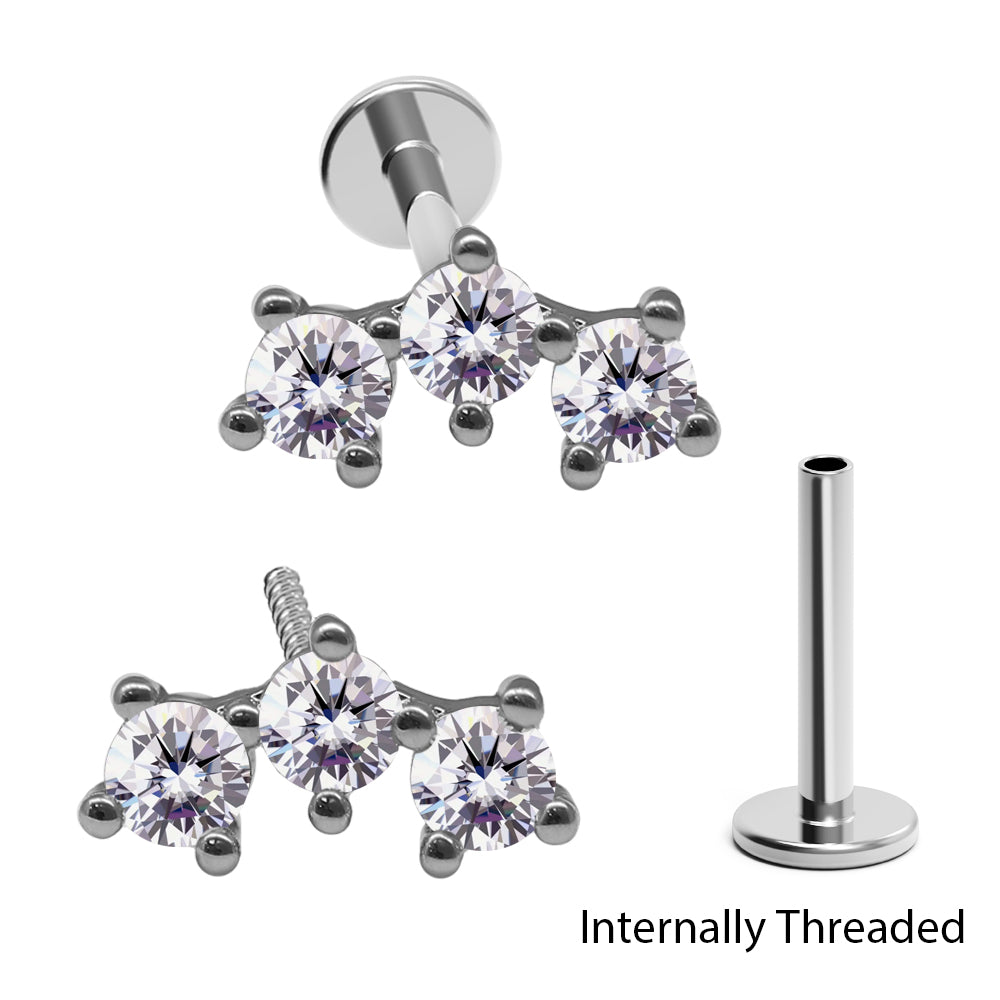 Steel 316L Labret mit Kristallen im Fashion Design und Innengewinde - Stärke 1.2mm in Kristallklar
