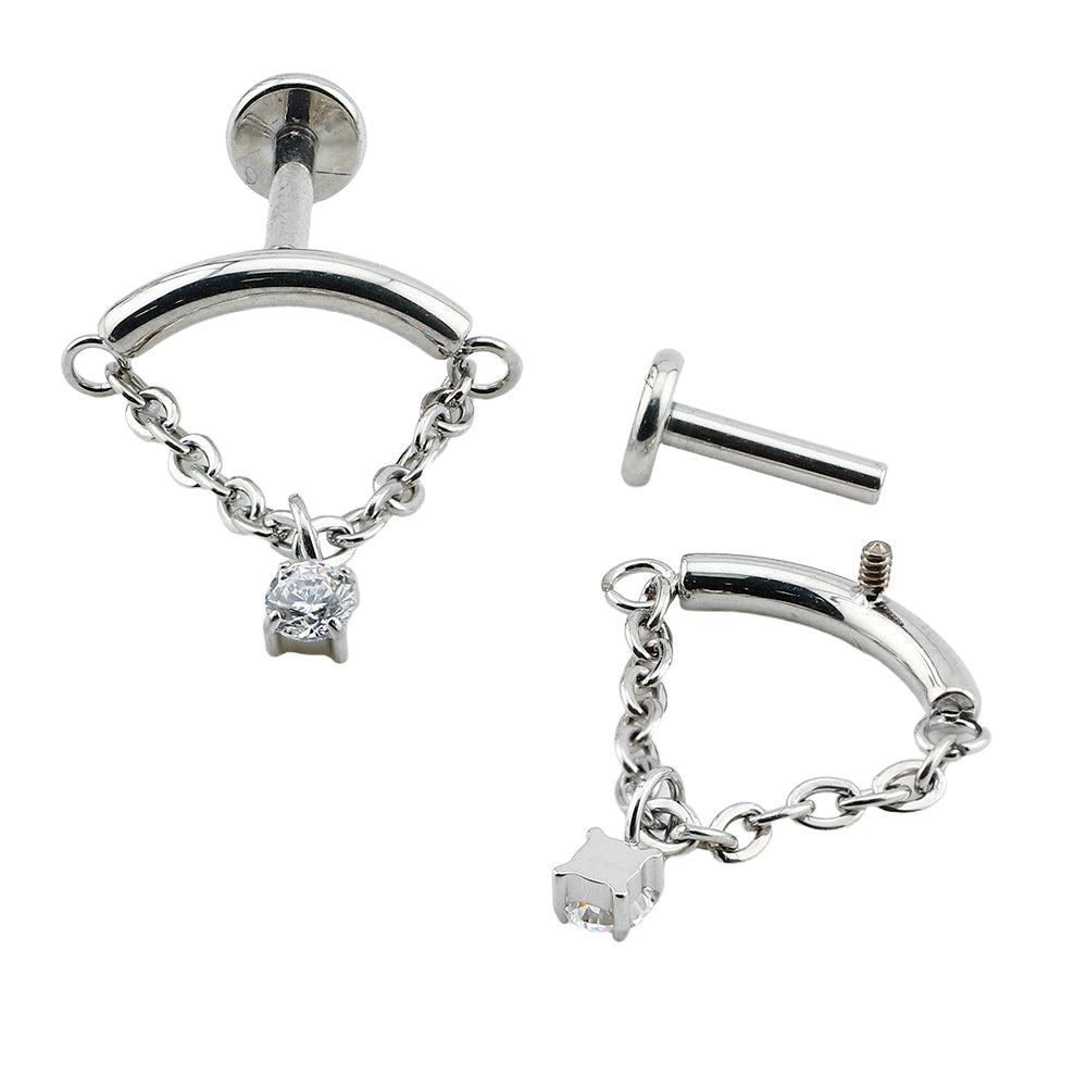 Premium Hidden Helix/ Rook Labret aus Titan G23 mit Weißgold Veredelung und Zirkonia Design - Stärke 1.2mm mit Innengewinde 0.9mm