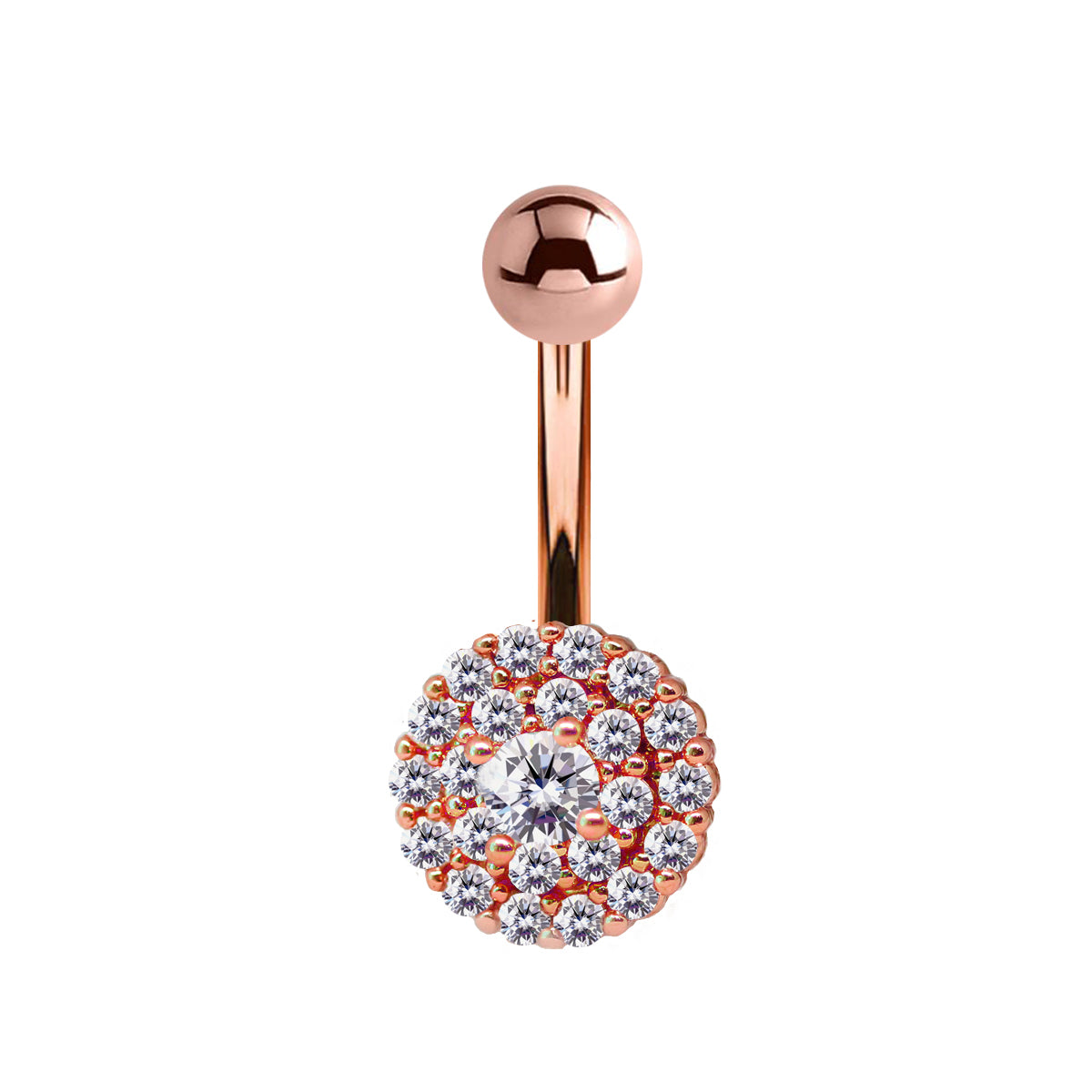 18K Rose Gold Steel Bauchnabel Banana im Fashion Design mit Kristallen - CC Kristallklar