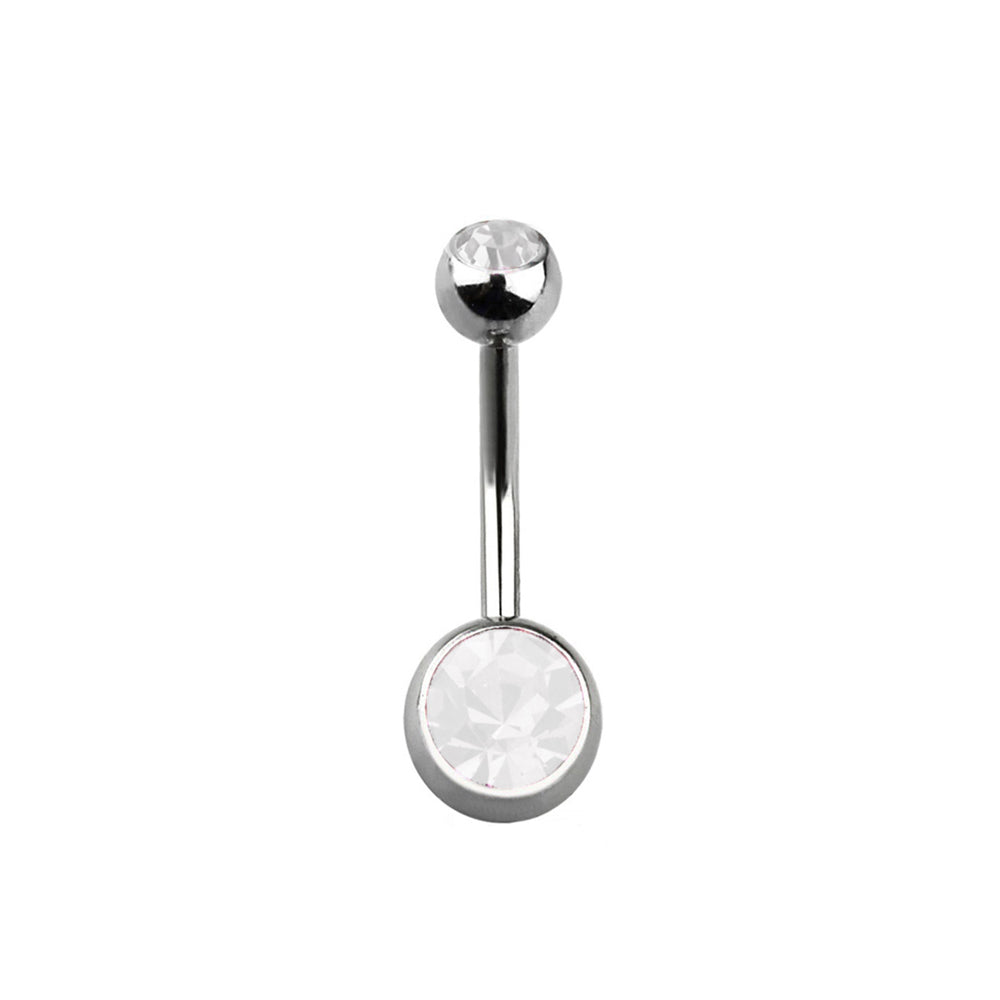 Steel 316L Bauchnabel Banana mit Kugeln (4+6mm) - Double Crystal - Stärke 1.6mm