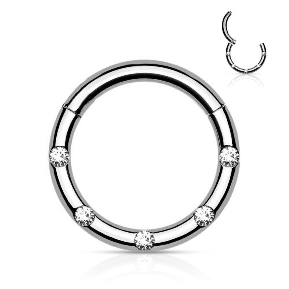 Steel 316L Segmentring Clicker mit 5 Kristallen - CC Kristallklar