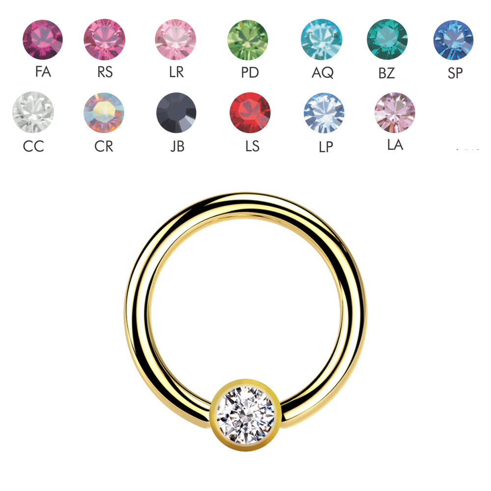 18K Gold Steel BCR mit 3mm Kristall Klemmkugel