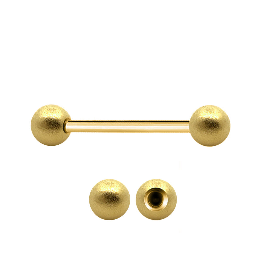 18K Gold Steel Barbell Sandgestrahlt -im Diamant Schliff Design- Stärke 1.6mm