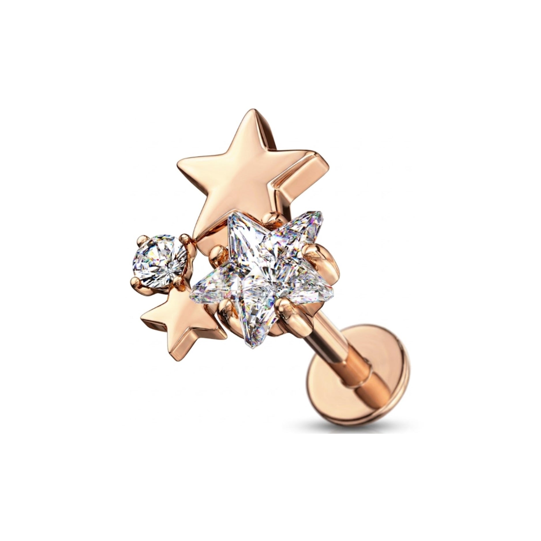 18K Rose Gold Steel 316L Labret mit Zirkonia im Fashion Design und Innengewinde - Stärke 1.2mm Länge 8mm - Base 4mm