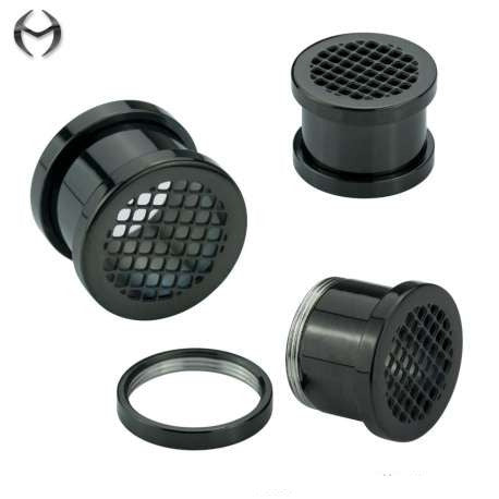 Black Steel Flesh Tunnel in fish net design - mirror polished