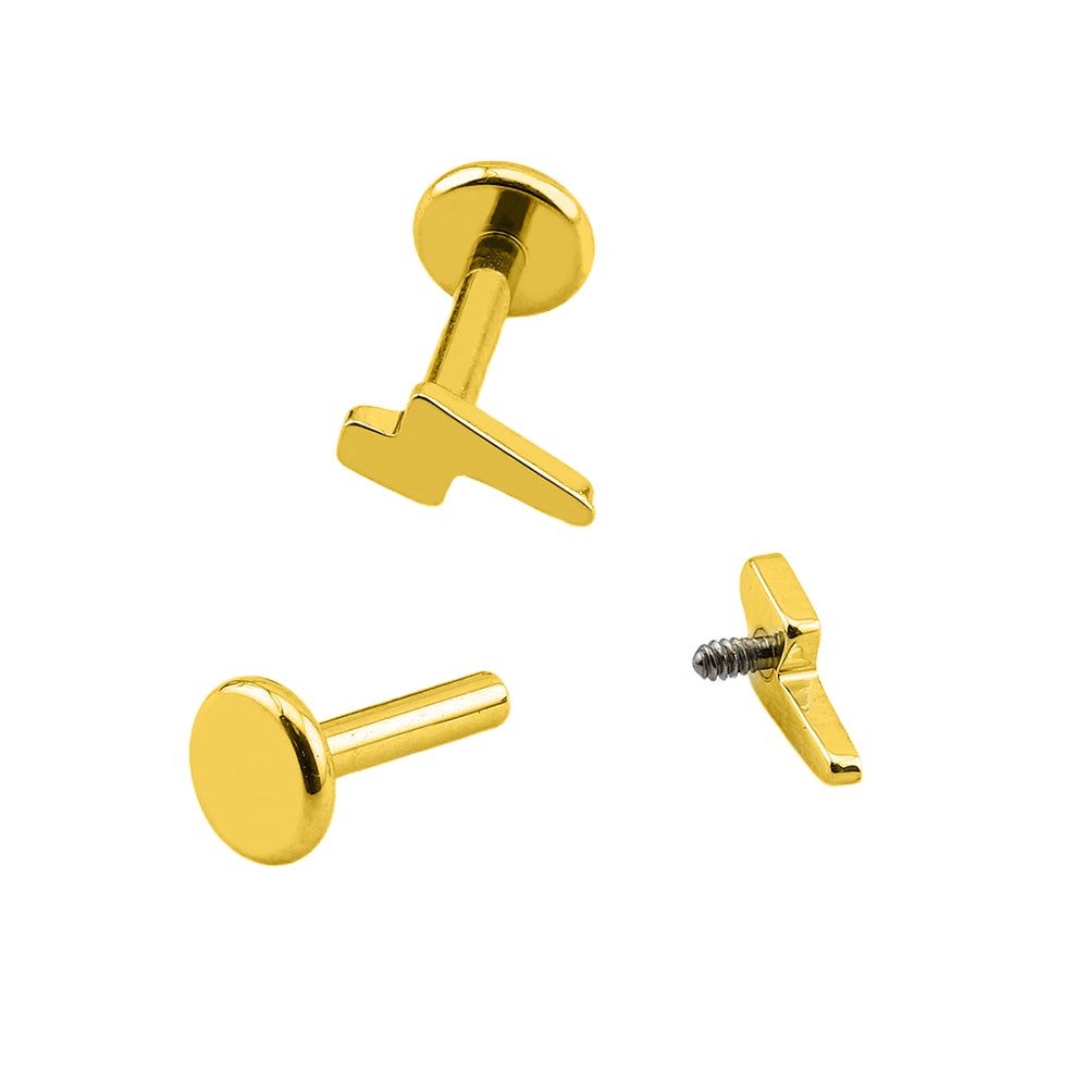 Premium Labret aus Titan G23 mit Gelbgold Veredelung und Blitz Design - Stärke 1.2mm mit Innengewinde 0.9mm