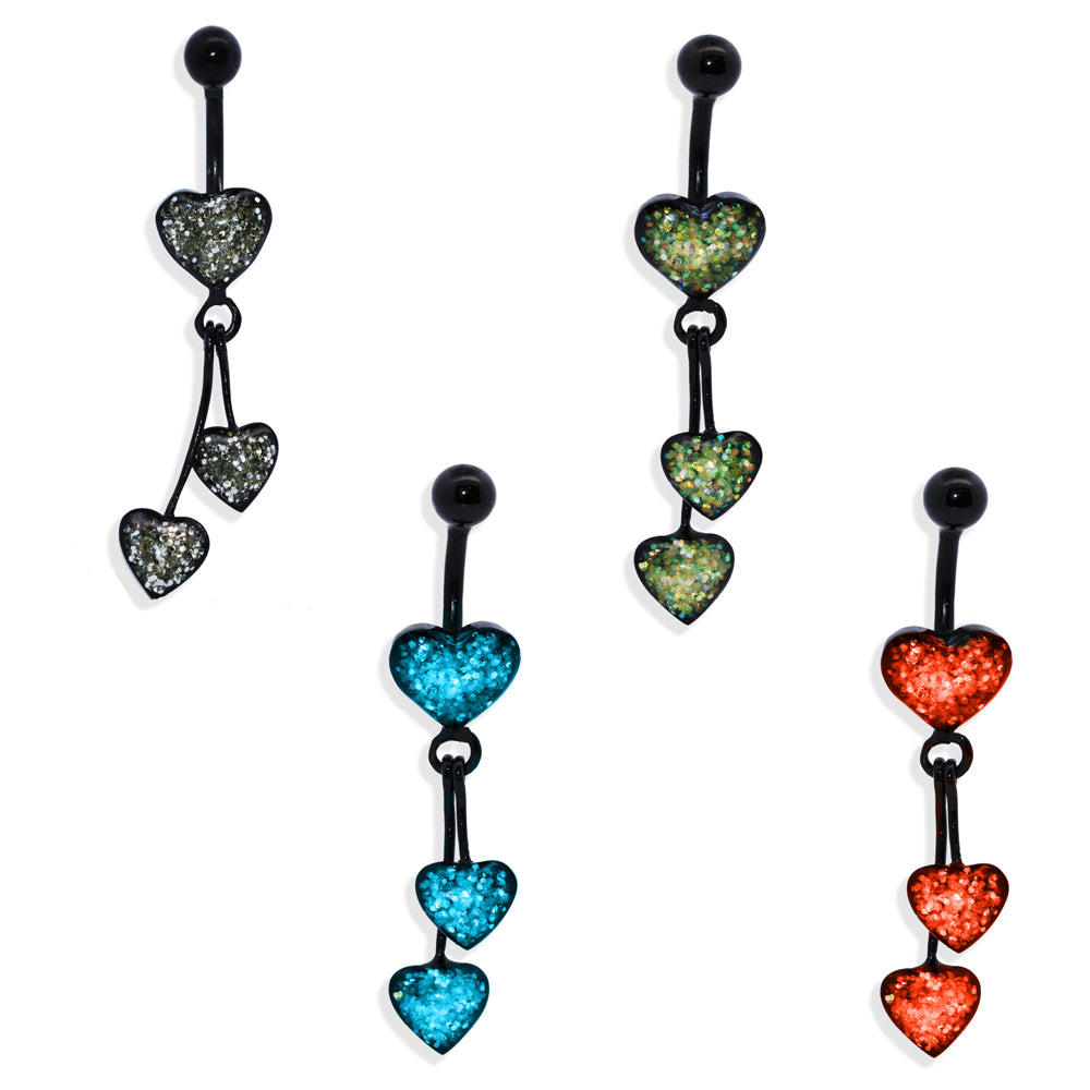 Black Steel Bauchnabel Banana im Glitter Herz Design