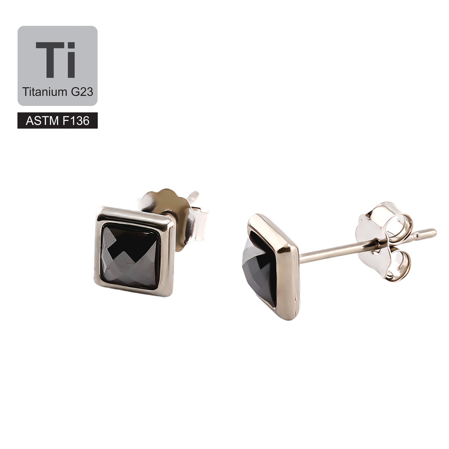 Ohrstecker aus Titan G23 (ASTM F136) mit quadratisch gefasstem Kristall-Design