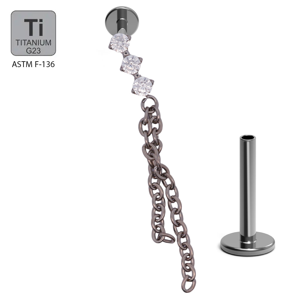 Titan G23 Hidden Helix/Rook Labret mit Kette und Zirconia - Innengewinde