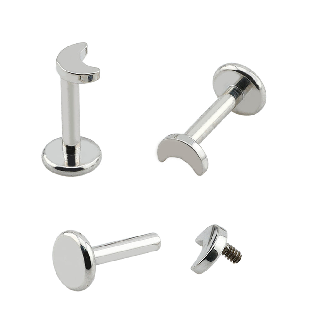 Premium Labret aus Titan G23 mit Weißgold Veredelung und Mond Design - Stärke 1.2mm mit Innengewinde 0.9mm