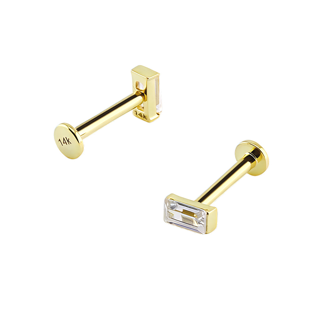 585er Echt-Gelbgold (14K) Labret mit Innengewinde und synthetischem Diamant - Stärke 1.2mm Länge 8mm