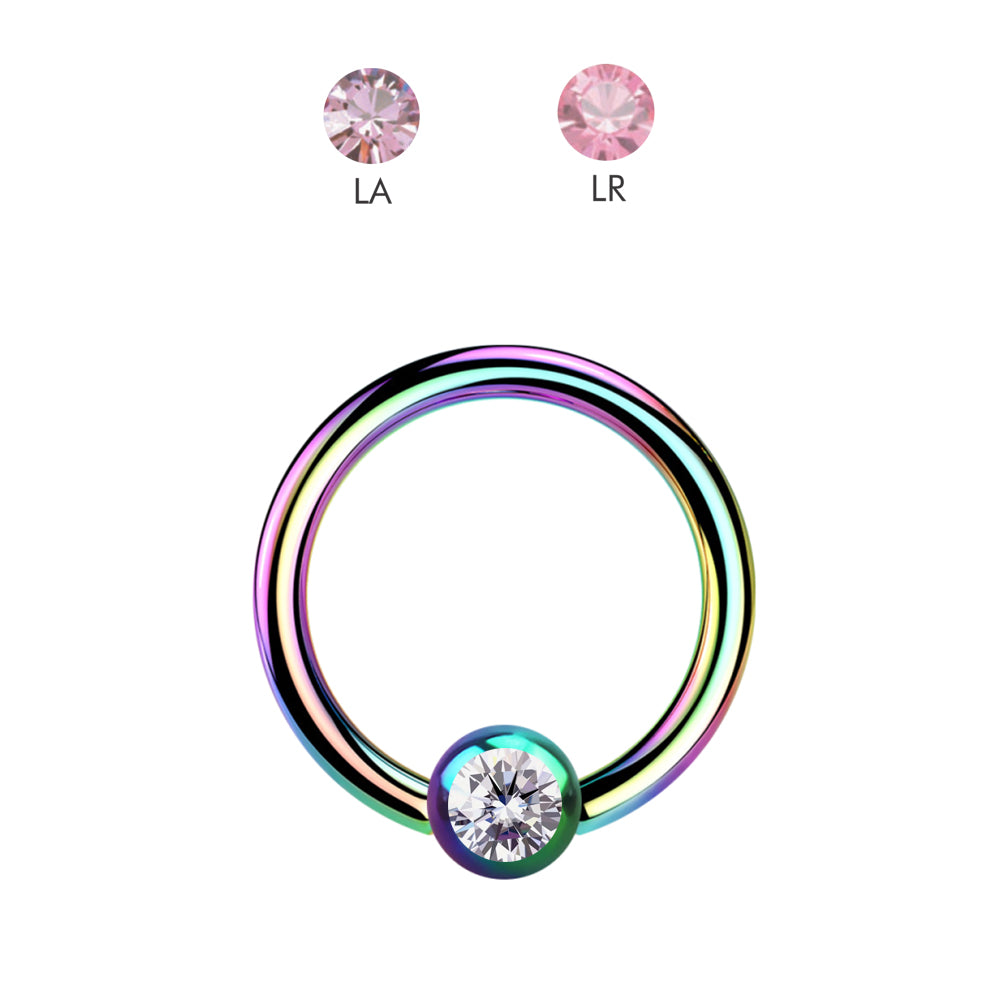 Rainbow Steel BCR mit 5mm Kristall Klemmkugel - Stärke 1.6mm Durchmesser 10mm