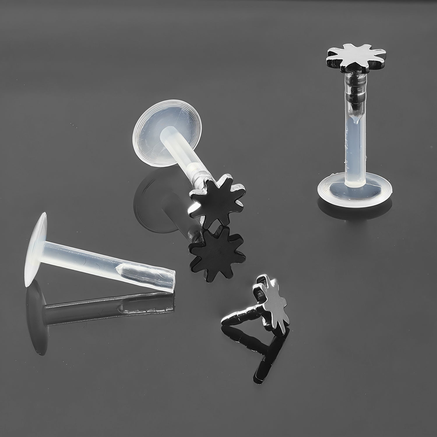 Push-In Bioflex Labret mit Steel Top im Blumen Design - Stärke 1.2mm