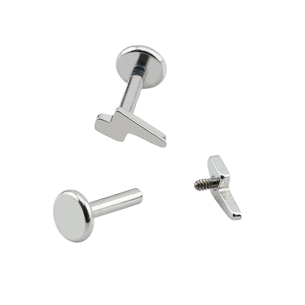 Premium Labret aus Titan G23 mit Weißgold Veredelung und Blitz Design - Stärke 1.2mm mit Innengewinde 0.9mm