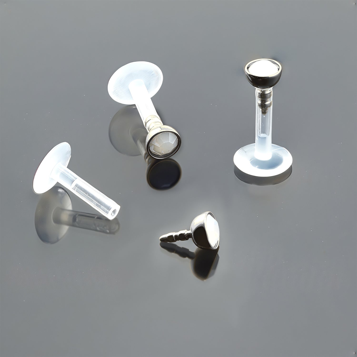 Push-In Bioflex Labret mit Black Steel Top und 3mm Opal Kristall in Weiss - Stärke 1.2mm