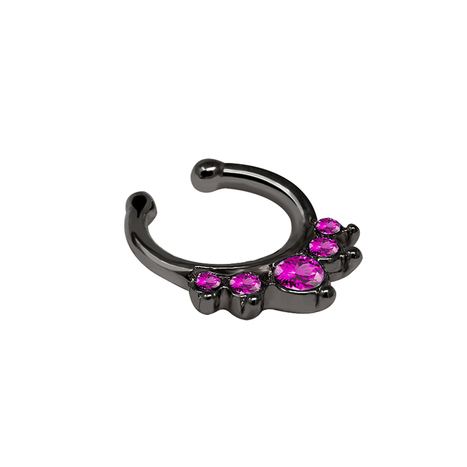 Black Fashion Clip-On Septum Ring mit Kristallen - FA Fuchsia