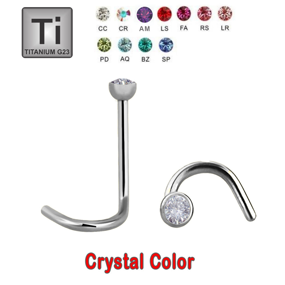 Titan G23 Nasenspirale mit Kristall - Stärke 1.0mm Länge 6mm Kristall 2.5mm