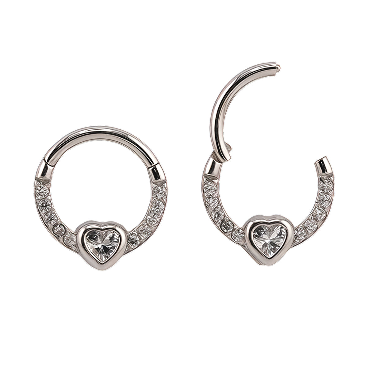 Steel 316L Segmentring Clicker im Herz Design mit klaren Kristallen - Stärke 1.2mm