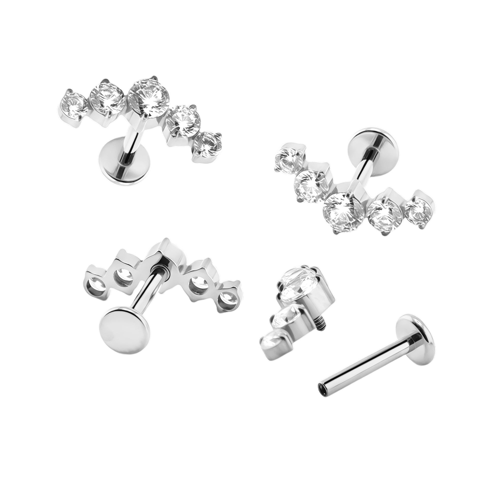 Premium Labret aus Titan G23 mit Weißgold Veredelung und Zirkonia Design - Stärke 1.2mm mit Innengewinde 0.9mm - Länge 8mm