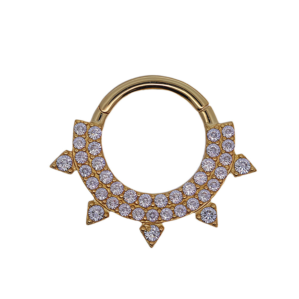 585er Echt-Gelbgold (14K) Segmentring Clicker mit synthetischen Diamanten - Stärke 1.2mm Durchmesser 8mm