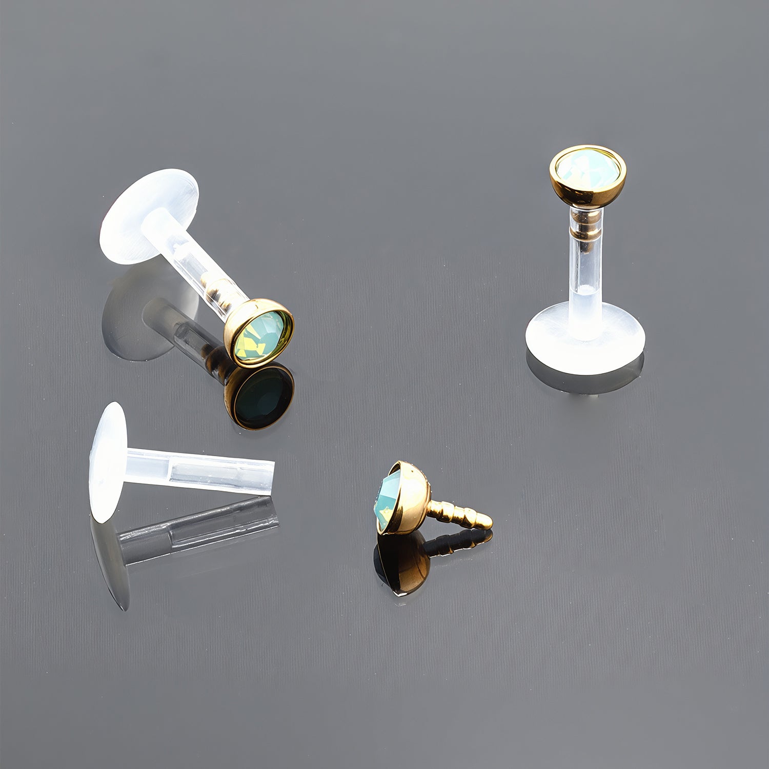 Push-In Bioflex Labret mit Rose Gold Steel Top und 3mm Opal in Emerald - Stärke 1.2mm