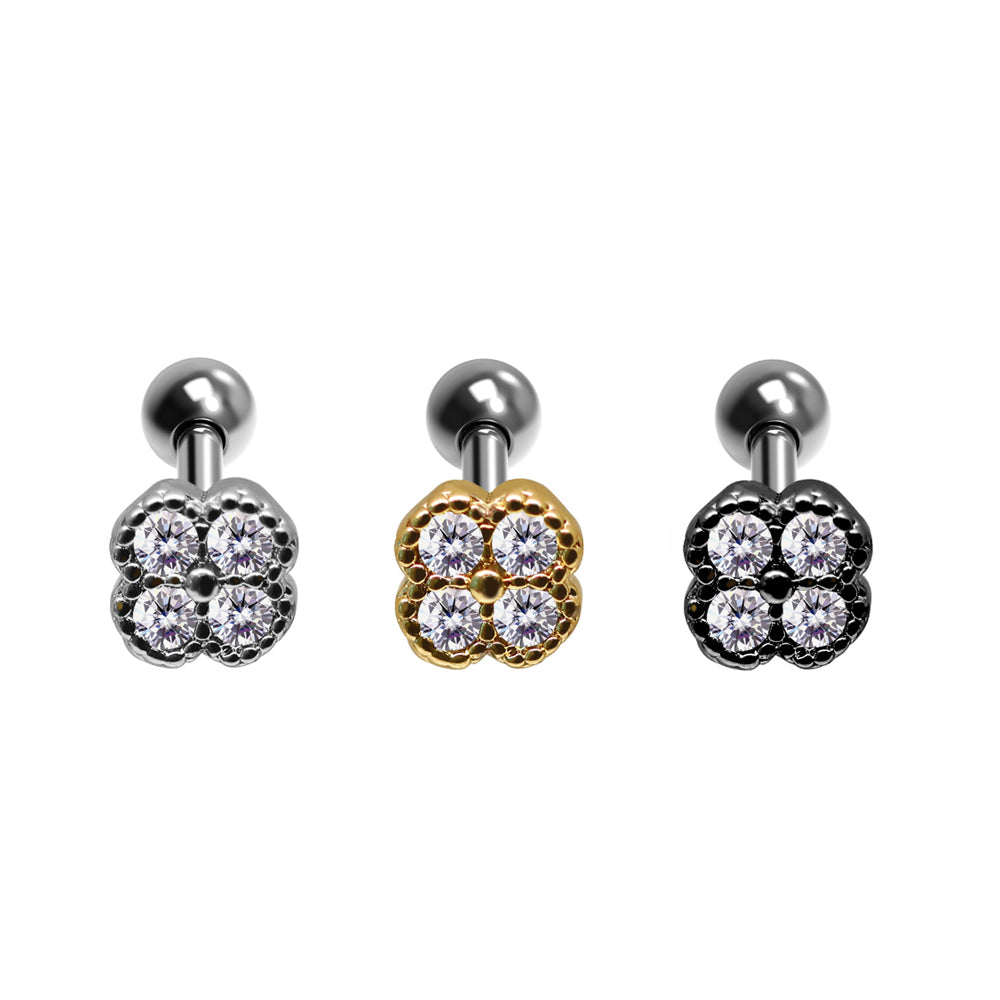 Steel 316L Barbell im Fashion Design mit Kristallen - Kristallklar