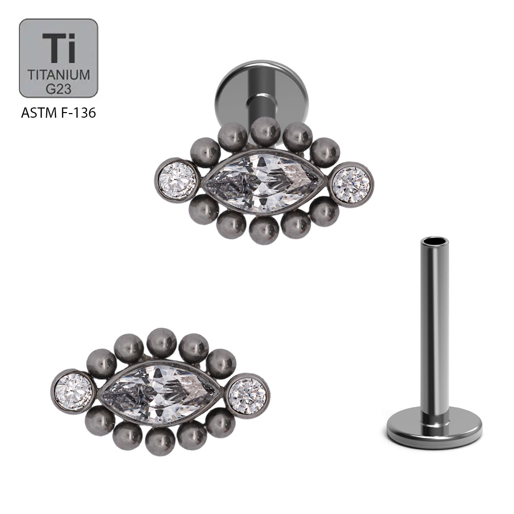 Titan G23 Labret mit Innengewinde und Marquise Zirconia Design