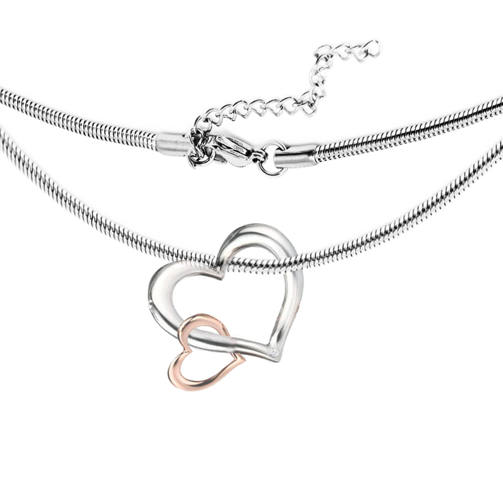 S. Steel 316L Halskette mit Doppelherz Design Bicolor