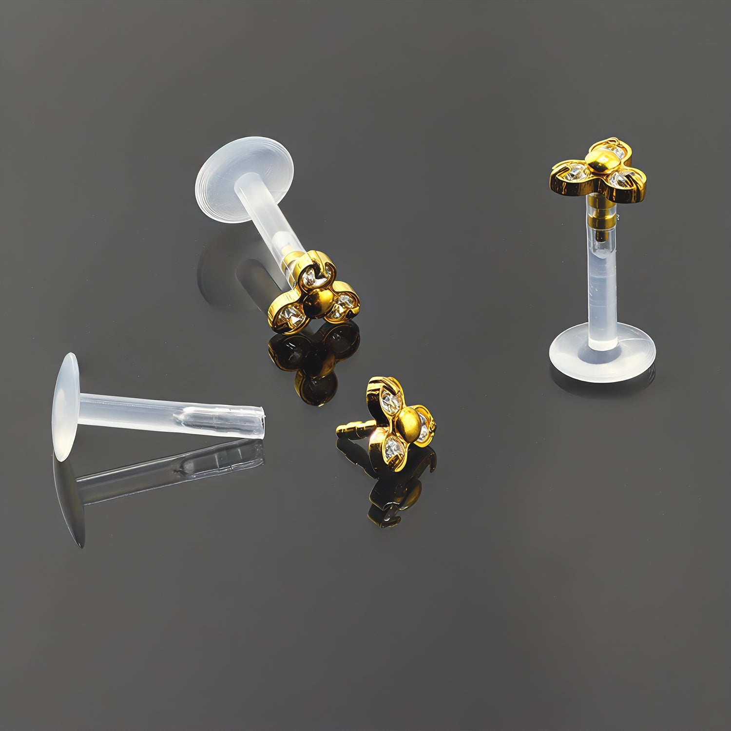 Push-In Bioflex Labret mit Gold Steel Top im Kristall Design - Stärke 1.2mm Länge 8mm
