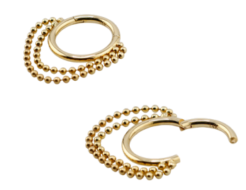 585er Echt-Gelbgold (14K) Segmentring Clicker mit Kettchen - Stärke 1.2mm Durchmesser 8mm