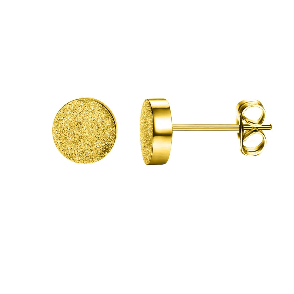 18K Gold S. Steel Ohrstecker im runden Design - 8mm/ Sand gestrahlt