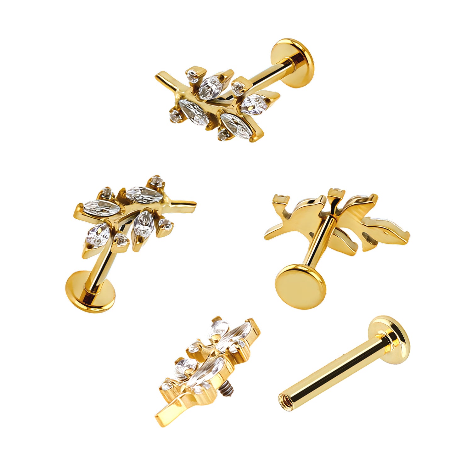 Premium Labret aus Titan G23 mit Gelbgold Veredelung und Zirkonia Design - Stärke 1.2mm mit Innengewinde 0.9mm - Länge 8mm