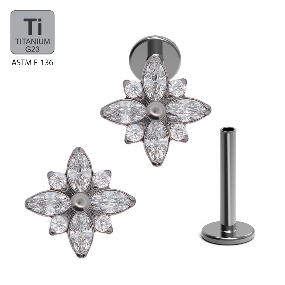 Titan G23 Labret mit Innengewinde und Marqiuse Zirconia im Blumen Design
