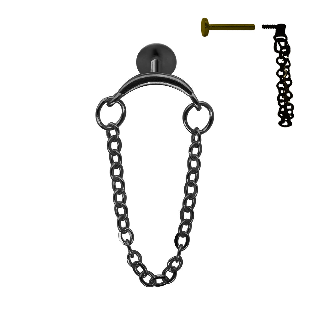 Black Steel Hidden Helix/Rook Labret mit Kette - Stärke 1.2mm