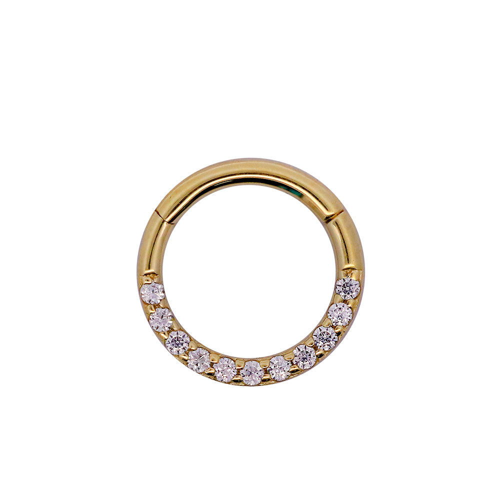 585er Echt-Gelbgold (14K) Segmentring Clicker mit synthetischen Diamanten - Stärke 1.0mm Durchmesser 6mm