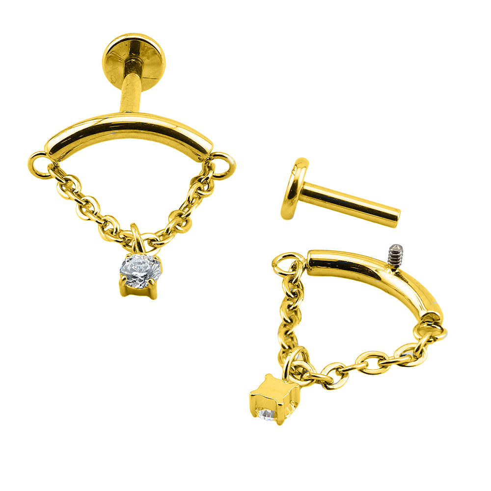 Premium Hidden Helix/ Rook Labret aus Titan G23 mit Gelbgold Veredelung und Zirkonia Design - Stärke 1.2mm mit Innengewinde 0.9mm