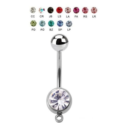 Steel 316L Bauchnabel Banana mit Single Kristall (5+8mm) und Ring - Stärke 1.6mm