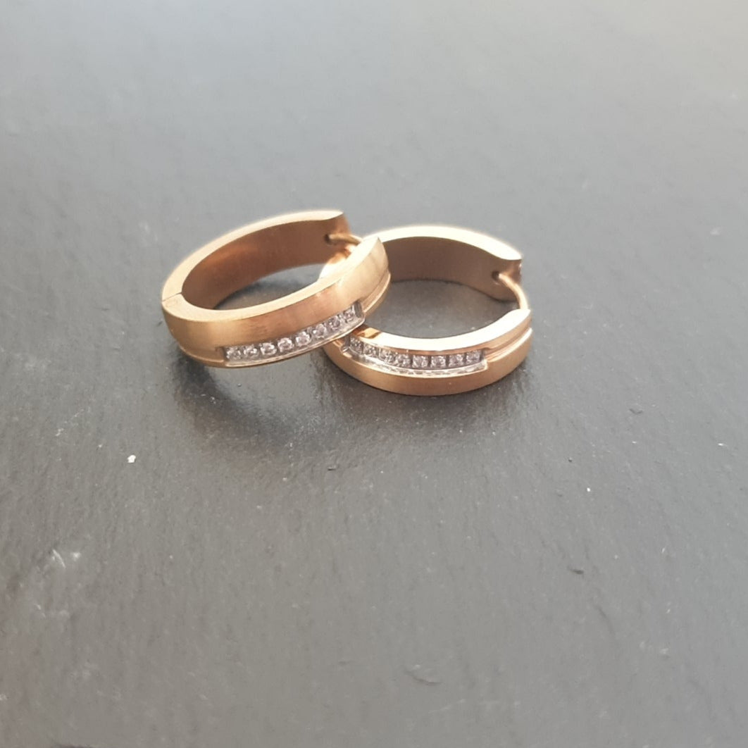 18k Rose Gold S. Steel Creolen mit gefassten Kristallen - 20mm x 5mm/ CC Kristallklar