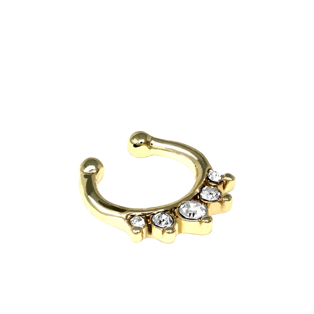 18K Gold Fashion Brass Clip-On Septum Ring mit Kristallen - CC Kristallklar