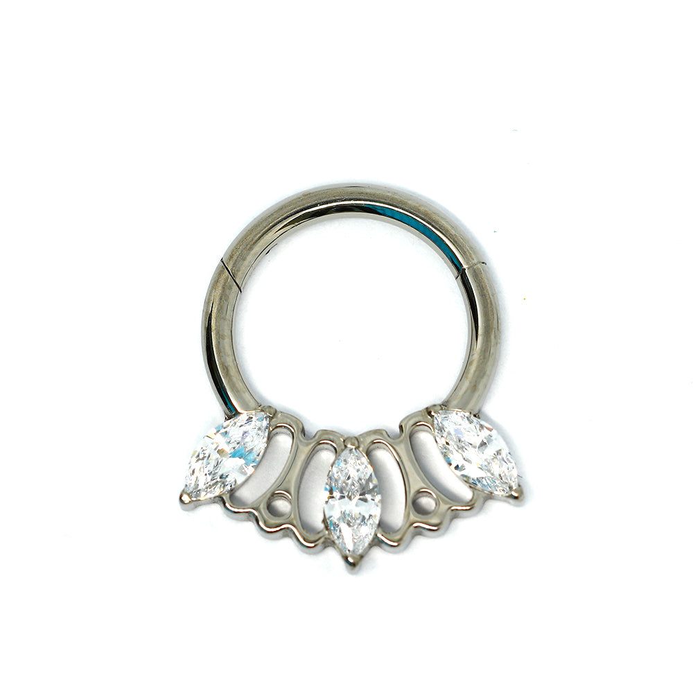 Titan G23 Segmentring Clicker mit Cubic Zirkonia Kristallen in Marquise Design - Stärke 1.2mm Durchmesser 8mm